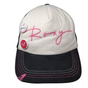 I Love Roxy Snapback Trucker Hat Black One Size Adjustable Mesh Back Embroidered